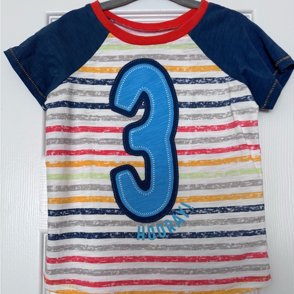 Mud Pie Birthday Tee with Blue Applique '3'
